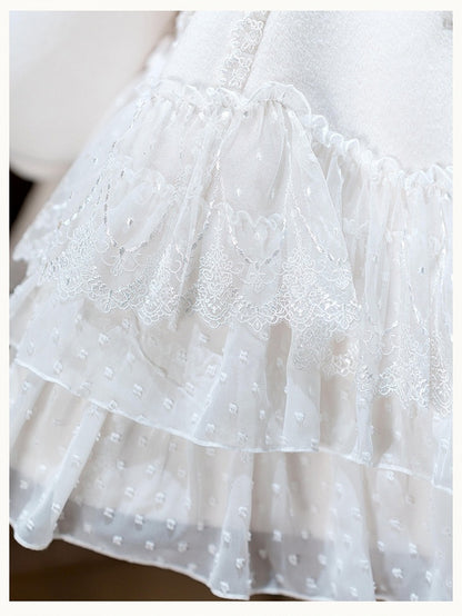 Snow White Heart Lace Applique Sweet Lolita Winter Overcoat - Dream Magic Box