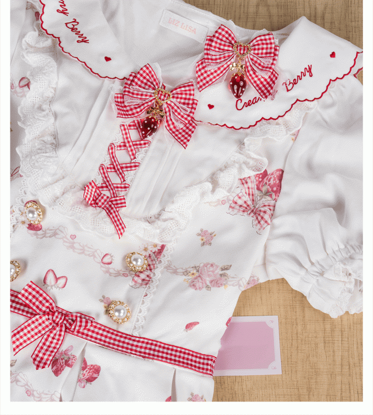 Lolita Sweet Bowknot Kei Plaid with Charm Red/Pink/Black Strawberry Hairclips Jirai - Style