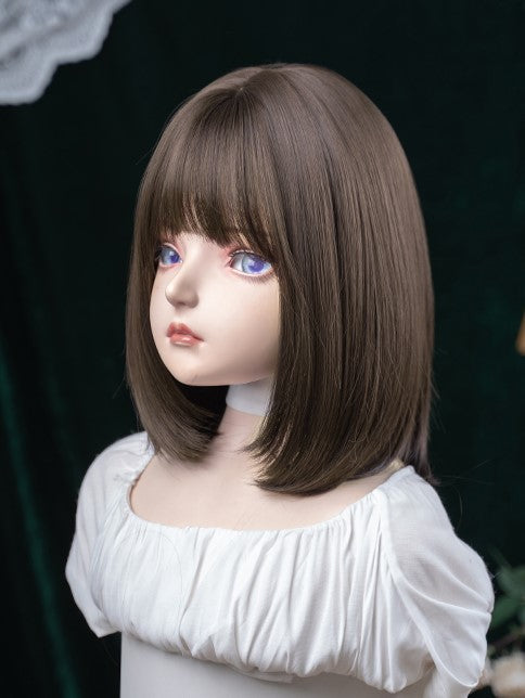 Length With Air Bangs Wig Synthetic Dark Brown 40CM
