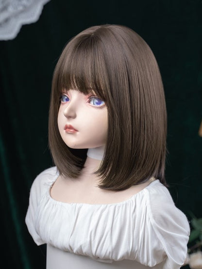 Length With Air Bangs Wig Synthetic Dark Brown 40CM