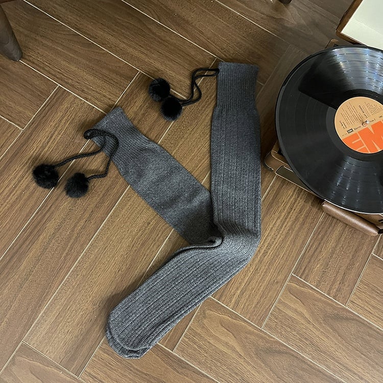 Colors Pom-Pom 6 Knit Slimming Stockings with Cable Decorations Warm