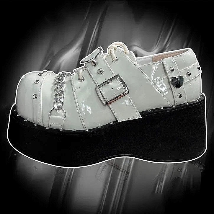Chain Platform Shoes with Polished White Punk Studded Accents Details