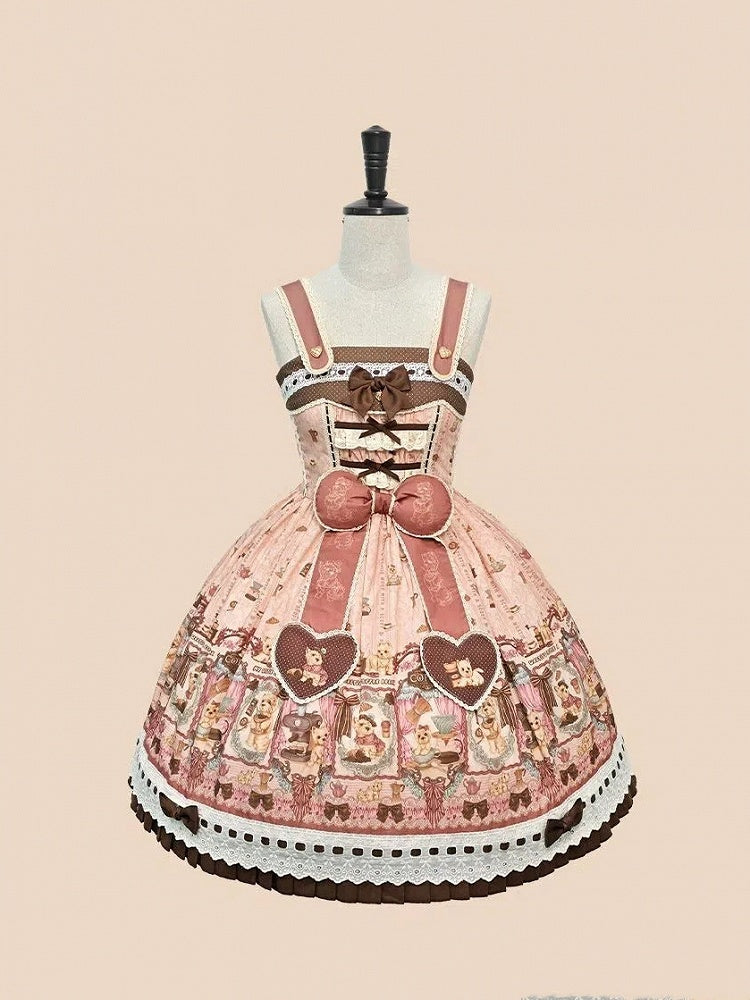 Puppy Coffee Shop Print Pink Sweet Lolita JSK Dress - Stars Fall on the Foggy Island