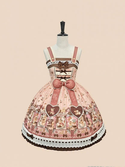 Puppy Coffee Shop Print Pink Sweet Lolita JSK Dress - Stars Fall on the Foggy Island