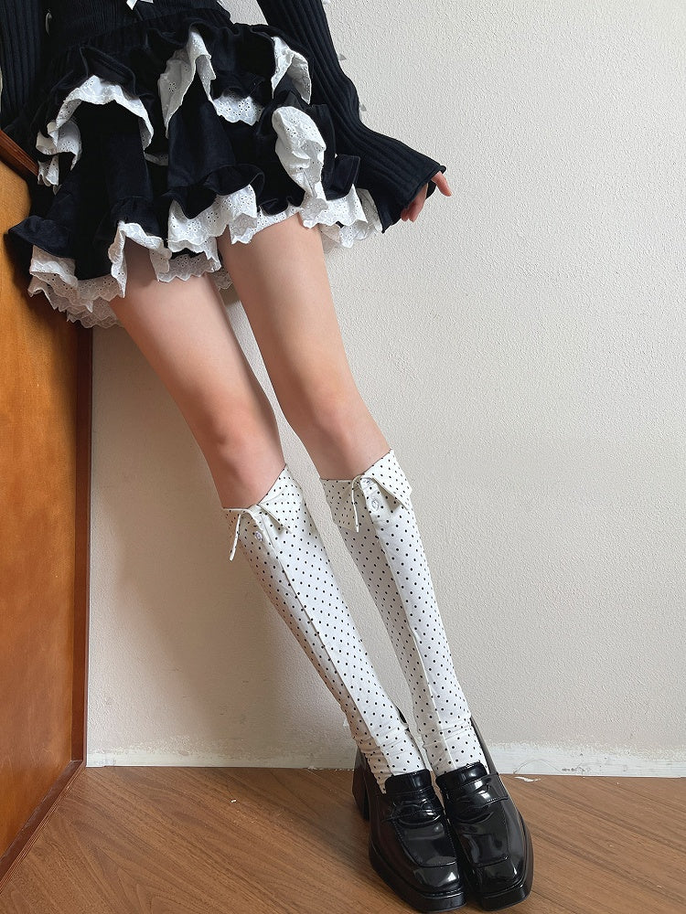 Design Calf Button Turn-Down Dot Collar Pattern Sockswith Polka White/Black/Gray