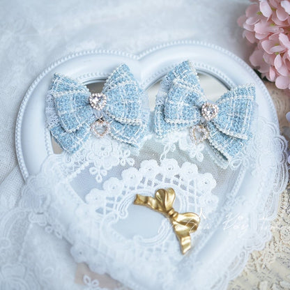 Black/Blue/Pink/Apricot Heart Rhinestone Jirai Kei Bow Hairclips