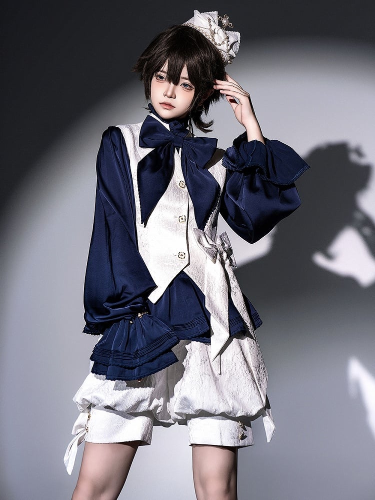 Weiße Weste mit Prinzen-Lolita-Kragen und Ouji-Jacquard-Streifen