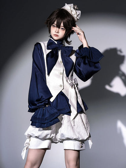 Weiße Weste mit Prinzen-Lolita-Kragen und Ouji-Jacquard-Streifen