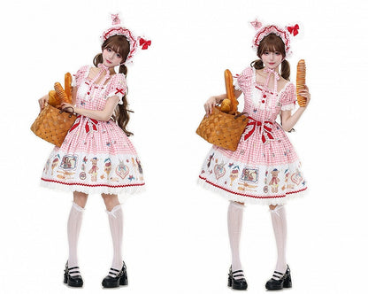 Dress Sweet Lolita and Teddy Cherry Dessert Gingham Pink Print