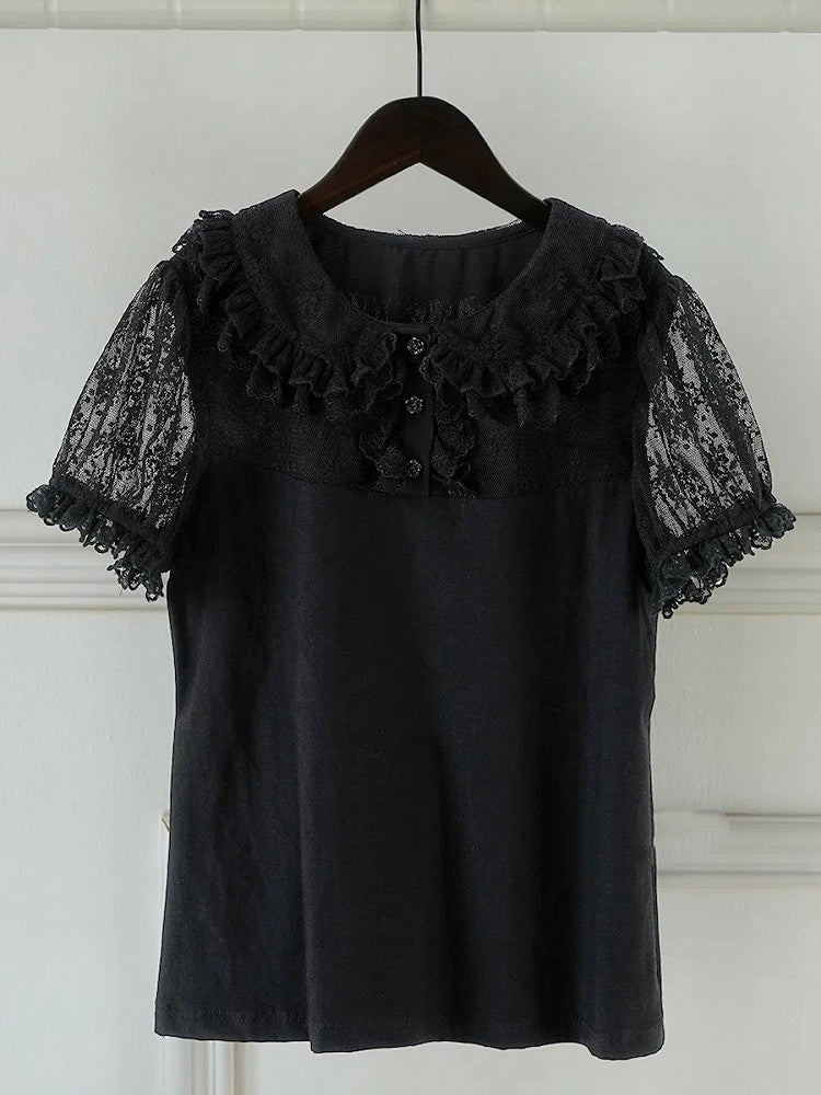 Pan Blouse Collar Sleeves Short Lolita Peter Black
