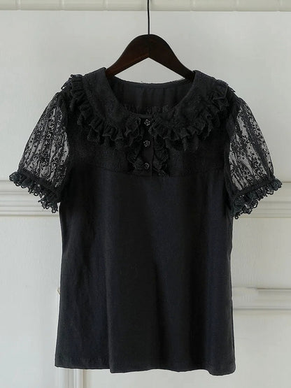 パンブラウス カラースリーブ ショート ロリータ ピーター ブラック