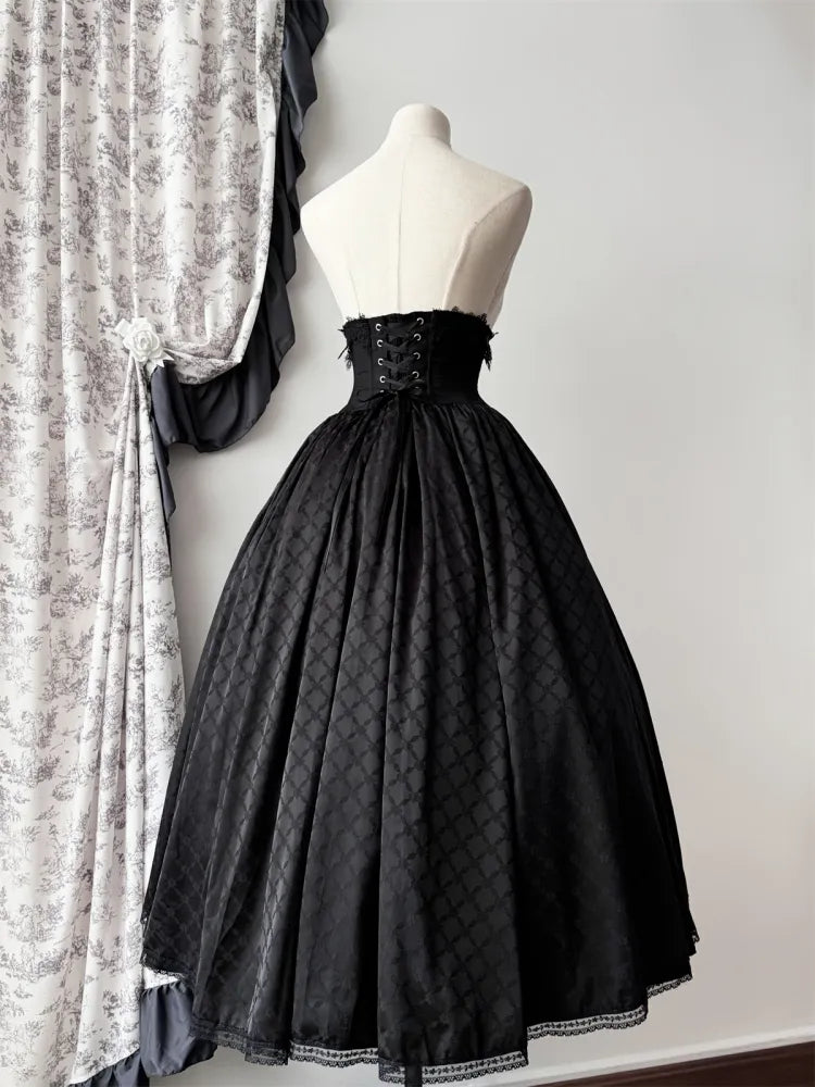 Black Boned Corset Waist Skirt High Waist Aristocrat Gothic Lolita Skirt
