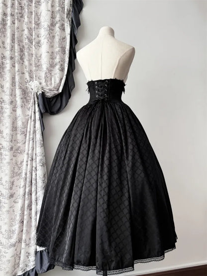 Black Boned Corset Waist Skirt High Waist Aristocrat Gothic Lolita Skirt