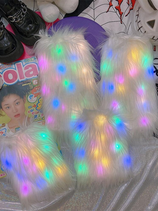 LEDライト付きホワイト 25CM/40CM シャギーレッグウォーマー