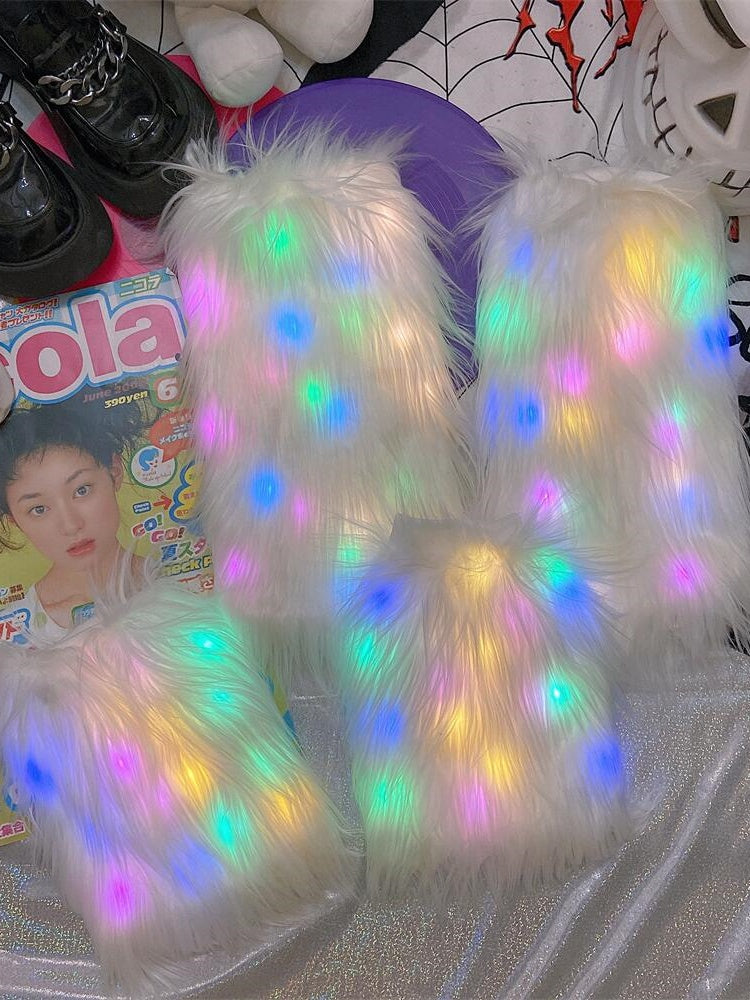 Jambières blanches à poils longs 25 cm/40 cm avec lumières LED