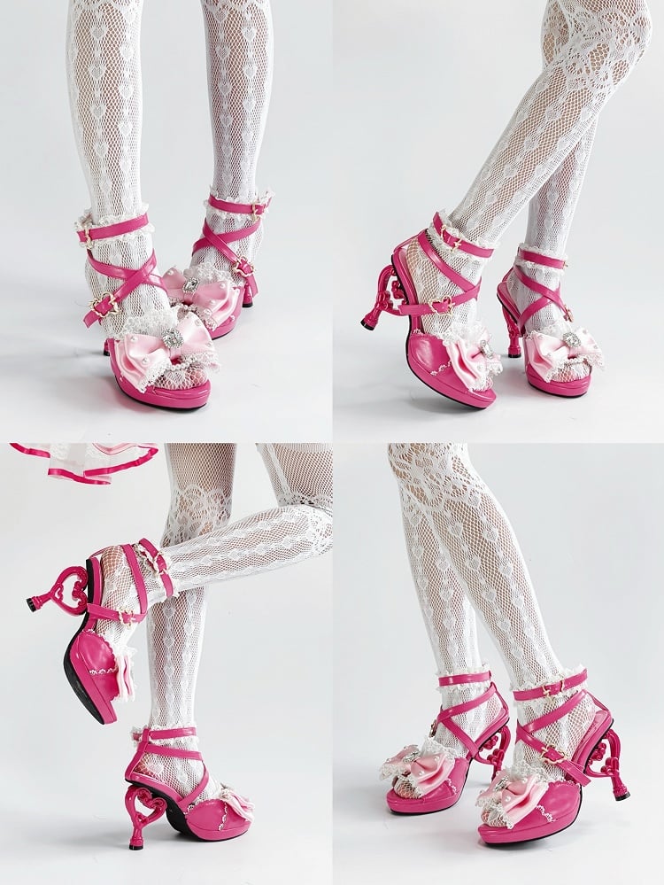 High Heart-shaped Red Gyaru Heels Sandals Rose Fashion