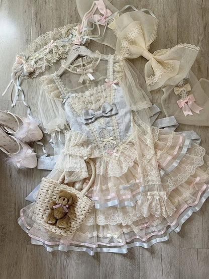 mit Schleifenrock JSK Lolita Lagenblaue Taille Großes Korsett Tüllrücken bei Princess