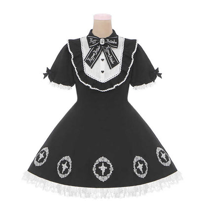 ブラック ジライケイ フリル レーストリム クロスドレス ビッグリボントレーン付き