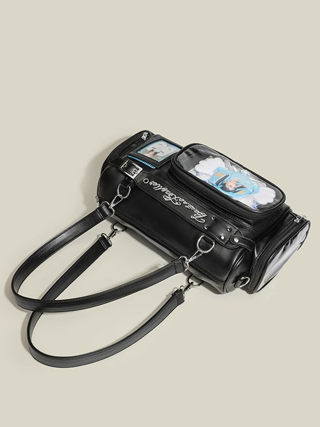 4-Color Transparent Window Ita Crossbody Bag Buckle Side Pockets