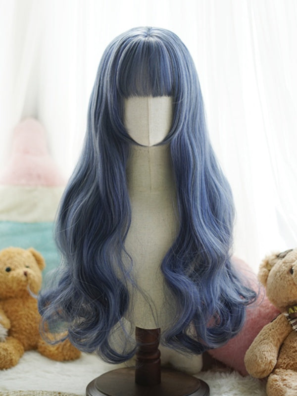 Rot/Rosa/Grün/Lila/Staubblau/Orange, hüftlange, gewellte Perücke mit vollem Pony