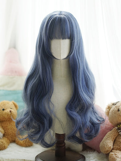 Red/Pink/Green/Purple/Dusty Blue/Orange Waist Length Wavy Wig With Full Bangs