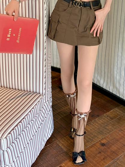 Spitzenbesatzsocken Weiß/Milchig Schleife Lolita Weiß/Schwarz/Rot/Lila/Grau/Braun