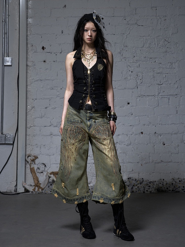 エンジェルブルー/イエロー フェードウォッシュ ディストレストホールズ