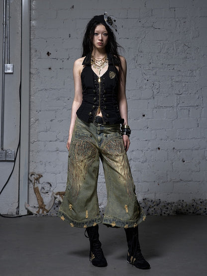 エンジェルブルー/イエロー フェードウォッシュ ディストレストホールズ