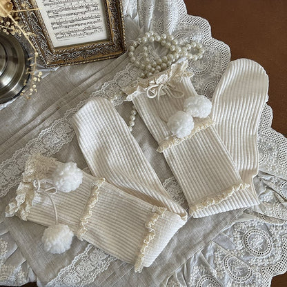 Socks Decor Colors Pom-pom Three-layer Calf 4 Ruffle With At Ion