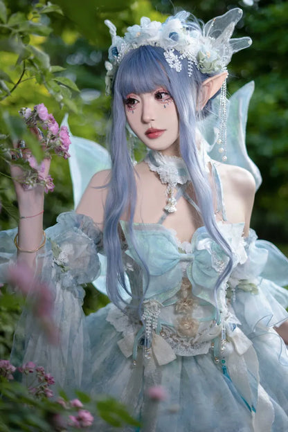 Volles leichtes Schmetterlingskleid Lolita JSK Blaues Design-Set Floral Fairy Princess