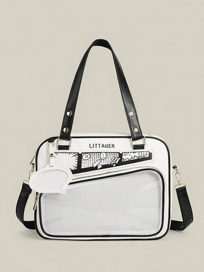 Kawaii Transparent Pocket Double Shoulder Bag in 4 Colors - CMERSIKENG