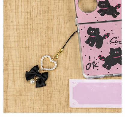 ジライケイ ブラックリボン ビーズ スイートハートチャーム