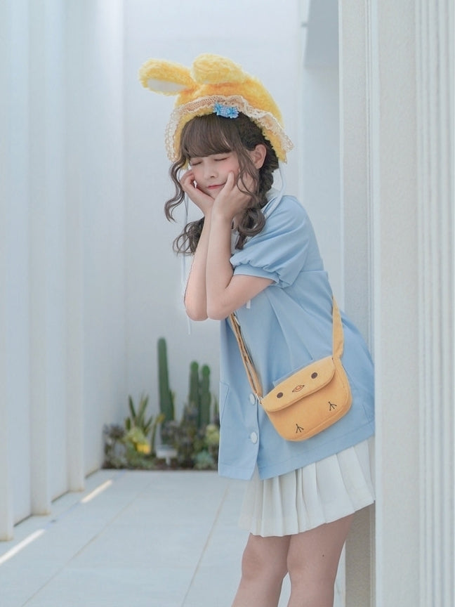 Hellblaues Top mit Puffärmeln und Peter-Pan-Kragen von Little Chicken