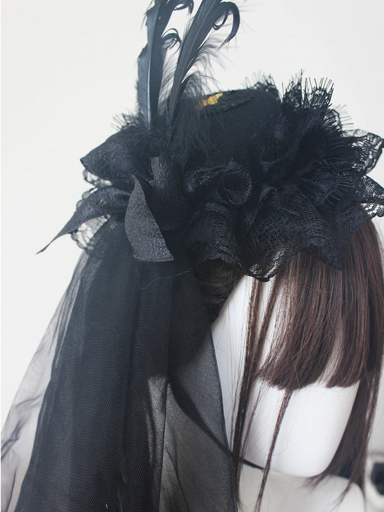 Hat Lolita White / Veil with Mini Black