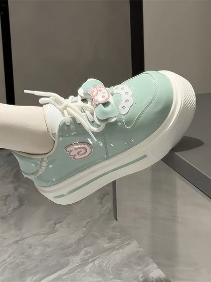 Sneakers Round-Toe Green with Appliques Lolita Wing Cat Light Sweet Platform