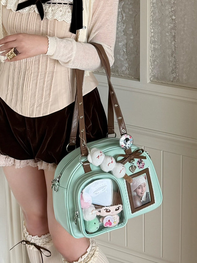 Ita Bow Brown Kawaii PU Mint Hand/Shoulder/Crossbody in Accents Bag Chocolate Daily Green Heart
