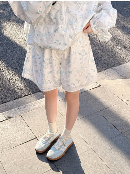 Shorts Allover Kitty Print White Elastic Waist