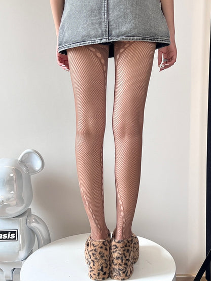 Black/White/Brown Cut-out Floral Tights Y2K Pattern Design