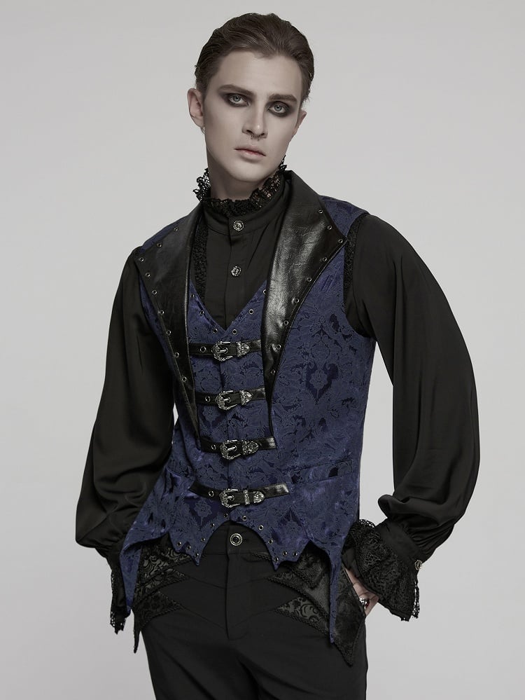 Black Blue Men's Gothic Jacquard Lapel Vest