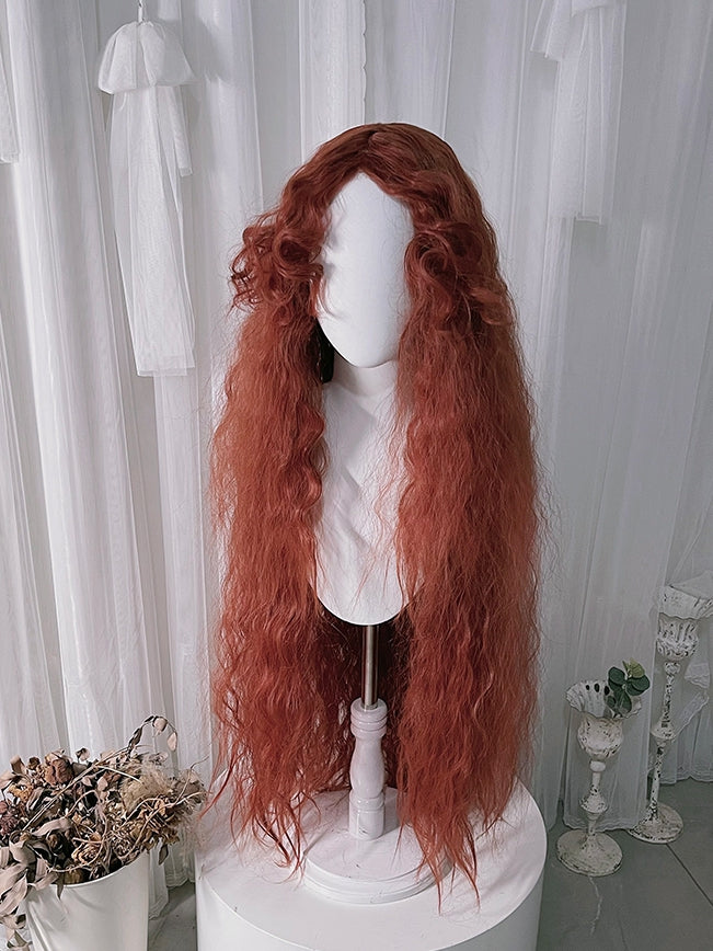Curtain Curly Wigs 48cm Long With Orange Bangs