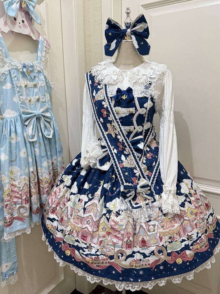 Sweet Snoaw Lolita and Dark Blue Print Skirt Country Jumper Stars