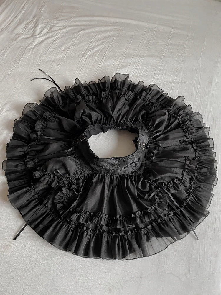 Lolita Drawstring Hem Skirt Gothic Black Kuro Ruffle