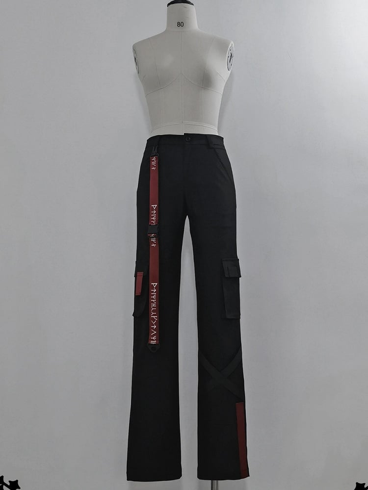 カーゴフューチャリスティックバックルストラップロリータテックウェア王子パンツブラック