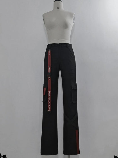 カーゴフューチャリスティックバックルストラップロリータテックウェア王子パンツブラック