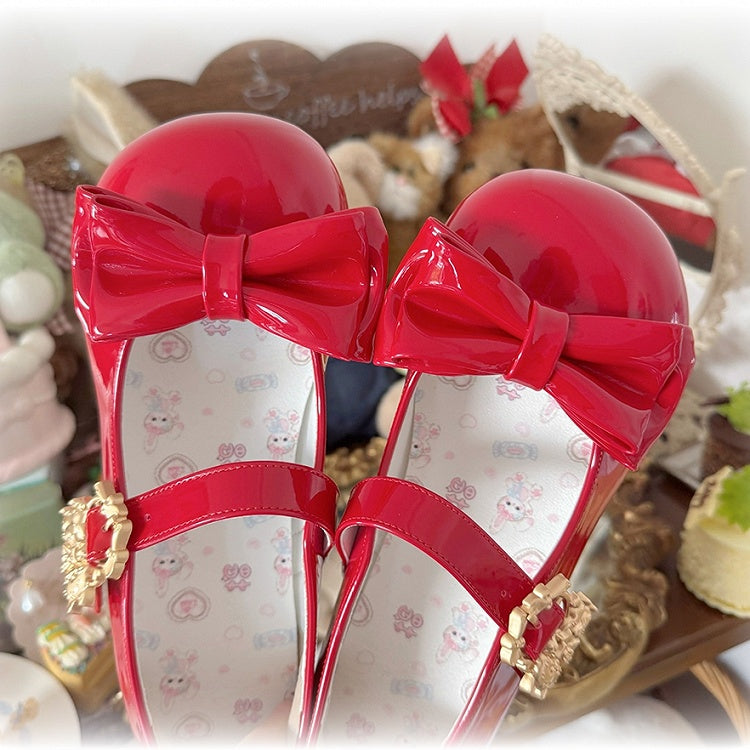 Sweet Mary with Buckle Lolita - Red Round Toe Janes Accents Bow Kitten Delicate