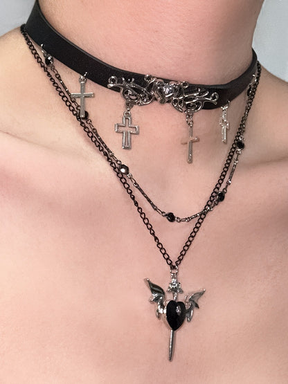 Black Layered Cross Chain Necklace - Kiwi Store