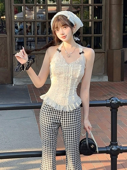 With White Chiffon Creamy Black Polka-dot Pattern Bustier