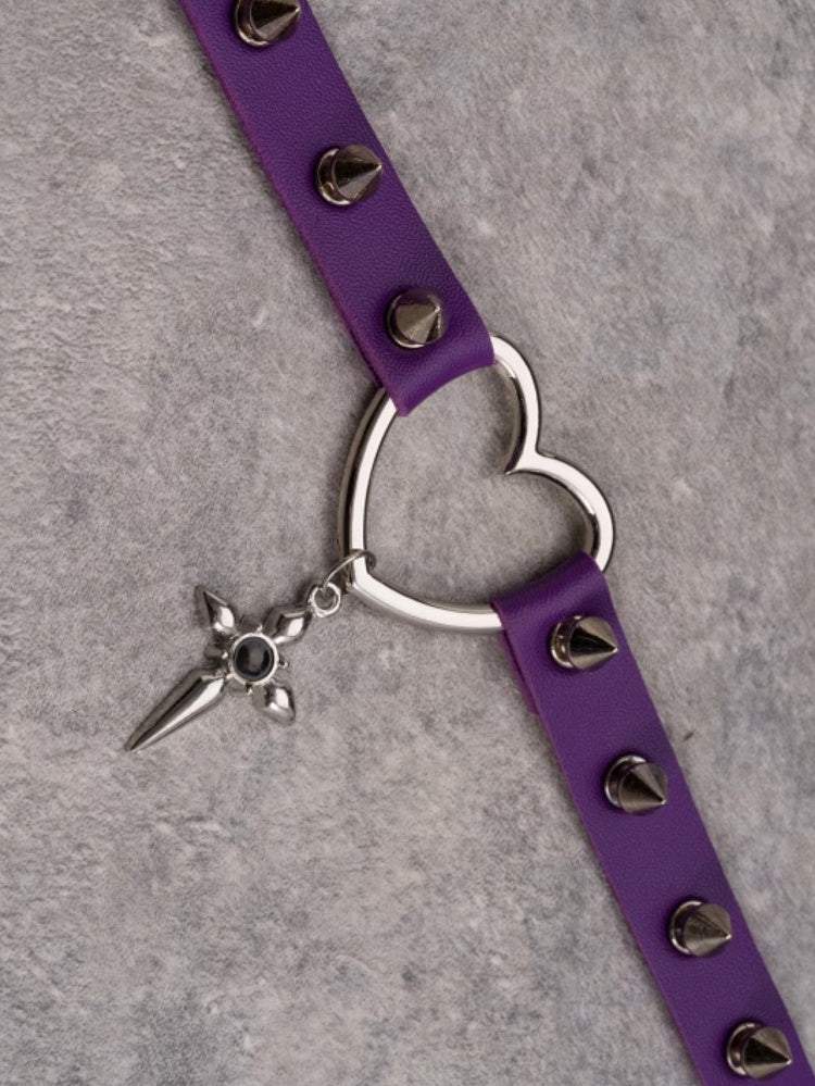 Details Studs Cross Heart Purple Gothic Pendant Choker