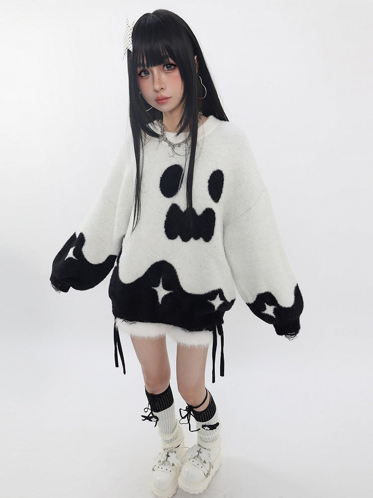 Oversized Ghost-Inspired Sweater in White & Black - Catwish