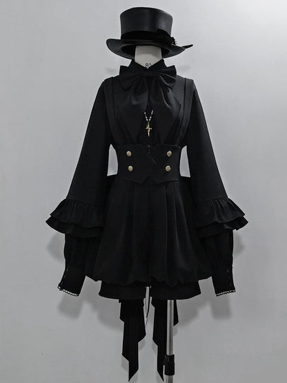 Ouji Black Shirt Sleeves Lolita with Bowtie Long Bishop